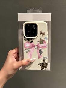 1pc White Leopard Print Star Bow Minimalist Full Coverage TPU Shockproof Phone Case Compatible With IPhone 17, 16, 15, 14, 13, 12, 11 Pro Max, Air, Series - Multicolor - View 4