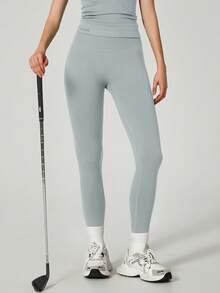 1pc Women High Waist Elastic Fitted Letter Print Sports Leggings - Light Grey - View 6
