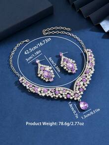 3件套奢华水晶经典水滴项链耳环套装，新娘婚礼珠宝首饰套装，女士宴会配饰 - 水滴 - 查看 6