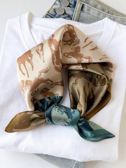 This 3-In-1 Horse-Patterned Scarf Is Suitable For Women, Compact And Lightweight, Can Be Worn As A Headscarf Or Neck Scarf, Showcasing An Elegant, Fresh And Sweet Charm. The Size Is 27.55 X 27.55 Inches, Suitable For Dates And Daily Wear.