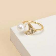 时尚银杏叶造型开口戒指，奢华简约配饰 - 彩色 - 查看 6