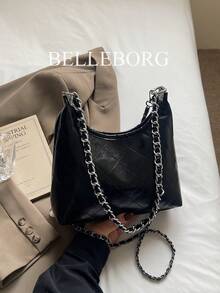 时尚链条肩带大容量通勤单肩包，适合油性皮肤女性 - 黑色 - 查看 9