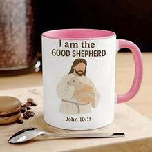 1pc 11oz Ceramic Coffee Mug With Jesus And Bible Verse Graphic, Reusable, Grade 3A, Ceramic Material, Unisex, Great Gift For Mother's Day, Father's Day - White - View 3