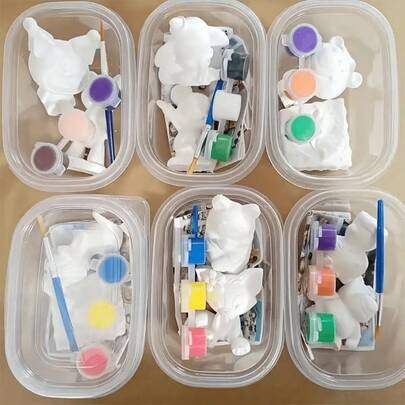 Juego de arte DIY (4 piezas) (2 muñecas de yeso/1 set de 3 pinturas de colores/pinceles) - Suministros de arte adecuados para principiantes creativos, pasatiempos de ocio y proyectos de decoración del hogar (patrones aleatorios)