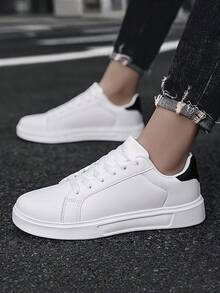Men's Flat Sneakers, Lightweight Low-Top Style, Suitable For Daily Wear, Walking And Gym Use - Fashion - White and Black - View 5