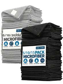 10条/5条/1条黑色灰色清洁超细纤维毛巾套装（25厘米x25厘米） - 多种数量可选，适用于厨房、浴室、家居用品 - A - 查看 1