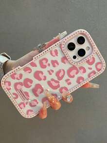 适用于 17 Air 16 15 14 Plus 13 12 11 Pro Max 的双面镶钻亚克力硬壳豹纹纯色手机壳（1 件装） - 粉色 - 查看 4