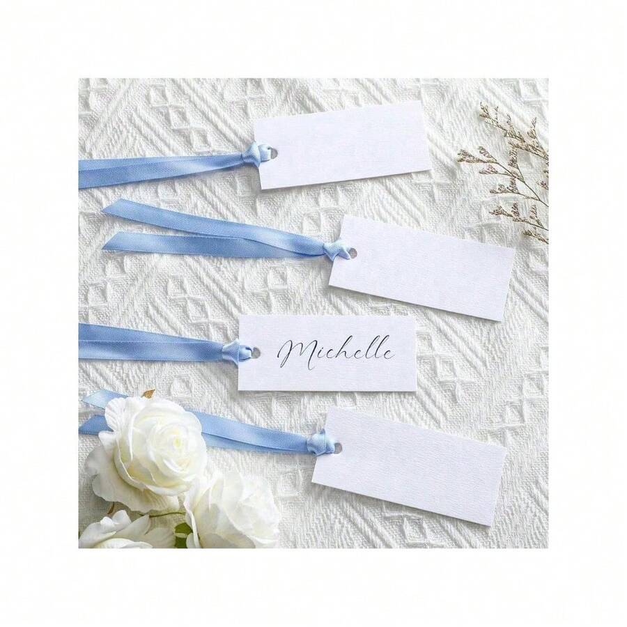 ‌50-Pack Sage Green Place Cards, 1.57x3.54 Inch Elegant Name Tags With Satin Ribbon, Versatile Seating Cards For Weddings, Banquets, Corporate Events, Holiday Parties, Premium Table Decor Essentials, Perfect For Formal Dining And Special Occasions.‌ - 藍色 - 查看 1