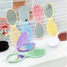 1pc Fashion Foldable Hair Brush For Women, Detangling Massage Comb With Compact Mirror - Type a - View 4