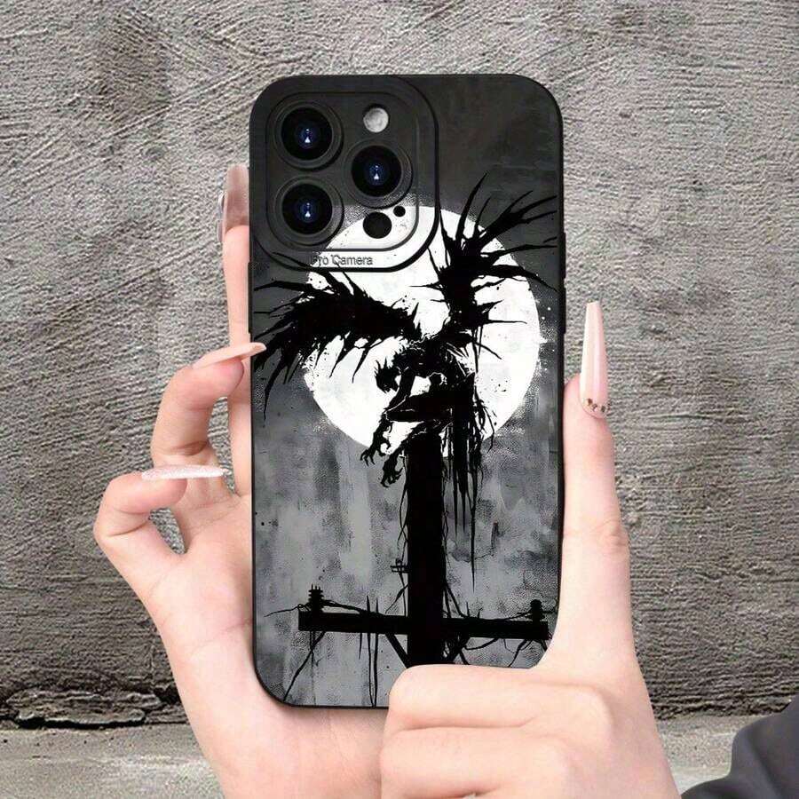 Funda De Teléfono With Textura Mate, Deseño De Ojo De ángel, Patrón Creativo With Temática De Anime "Death Under The Moon", Estilo único Y Divertido, Ideal Como Regalo Para Friends, Familia, Novio/A - 黑色 - 查看 1