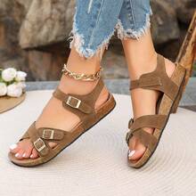 女士时尚户外舒适大码度假罗马凉鞋，春夏装扮 - 棕色 - 查看 9
