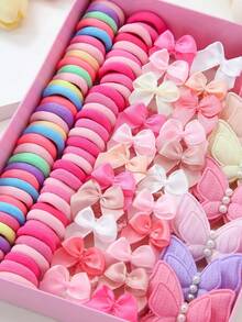 Bộ 115 chiếc dây buộc tóc và kẹp tóc hình bướm màu hồng thanh lịch, phụ kiện tóc dễ thương cho bé gái dùng hàng ngày, thường ngày và đa năng. - Nhiều màu - Xem 3