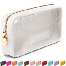 Embla - Bolsa de maquillaje transparente para mujer bolsa de cosméticos transparente bolsa de cosméticos con cierre lindas bolsas de nailon negro almacenamiento de maquillaje artículos de - Blanco - Ver 1