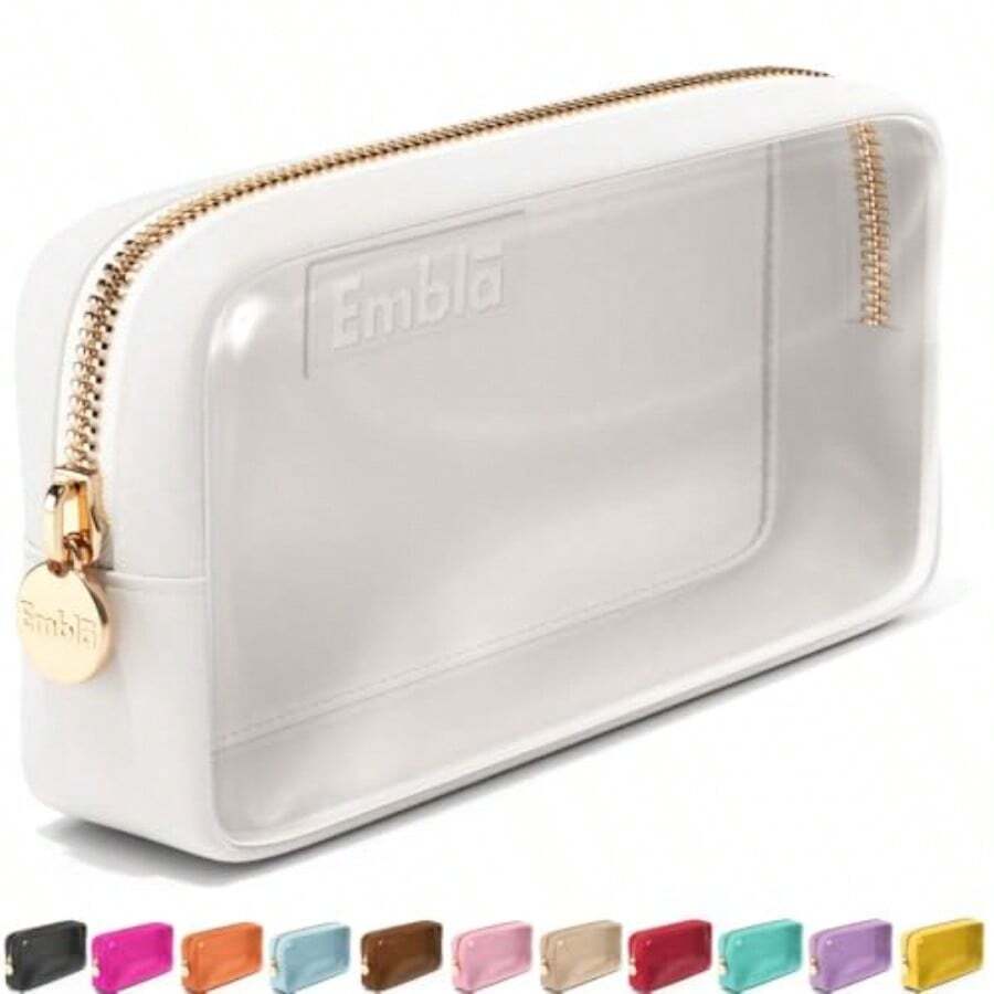 Embla - Bolsa de maquillaje transparente para mujer bolsa de cosméticos transparente bolsa de cosméticos con cierre lindas bolsas de nailon negro almacenamiento de maquillaje artículos de - Blanco - Ver 1