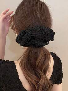 Black And White Elegant Lace Hollowed-Out Sausage Hair Tie, Multi-Functional Versatile Faux Silk Hair Tie, Floral Pattern, Soft , Women's Hair Tie, Hair Accessory, Hair Band, Ponytail Holder Scrunchy Hair Ties - Multicolor - View 2