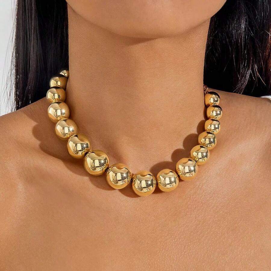 1 chiếc vòng cổ choker đính hạt hình học phóng đại phong cách Punk dành cho nữ - Vòng cổ hạt vàng Punk - Xem 1