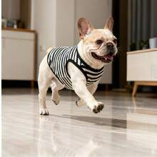 1pc Pet Vest, Black & White Striped Pattern, Breathable Soft Vest, Anti-Flea & Anti-Shedding, Suitable For Indoor & Outdoor Cats/Dogs - Black - View 8