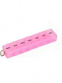 1pc Portable 7-Compartment Transparent Pill Case - Pink - View 2