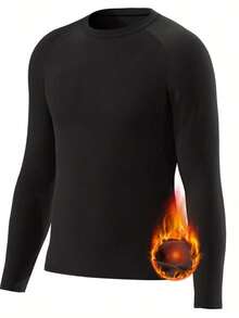 Men's Thermal Shirt For Autumn And Winter With Fleece Lining, Long-Sleeved Fleece Base Shirt - màu đen - Xem 7