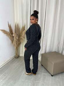 Women's Winter Set In Ribbed Wool Knit – Long-Sleeved Blouse And Pants With Functional Pockets And Elastic Back | Comfortable Casual Elegant Autumn/Winter Look - 黑色 - 查看 1