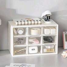Caja de almacenamiento de cosméticos con 9 compartimentos, organizador a prueba de polvo para el escritorio del dormitorio de estudiantes, estante de almacenamiento de varias capas para tocador de oficina. - Multicolor - Ver 7