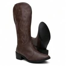 Women's High-Top Western Embroidered Boot, Caramel Country Style, Side Zipper, Holiday Style - Coffee Brown - View 3