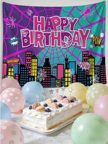 1pc T-Rendy Comic Style Spider-Web Birthday Tapestry,  Themed Party Backdrop Cloth,,D-Isney Charcaters Cartoon Theme Happy Birthday Party Backdrop,Pink Tapestry,Holiday Decoration, Decoration Themed Perfect Gift ,Room Wall Art Decoration,Fairy Tale Style,For Bedroom Living Room Corridor, Wall Art, Wall Decoration, Room Decoration - A - View 1