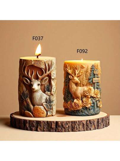 Reindeer Cylinder Candle Silicone Mold, Joyful Christmas Reindeer Snow Trekking Candle Mold, Cute Reindeer Resin Plaster Mold, Decorative Gift For Christmas