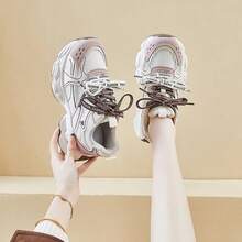 Giày thể thao nữ đế mềm, màu trắng, kiểu dáng chunky phổ biến và đa năng. - Hồng - Xem 4