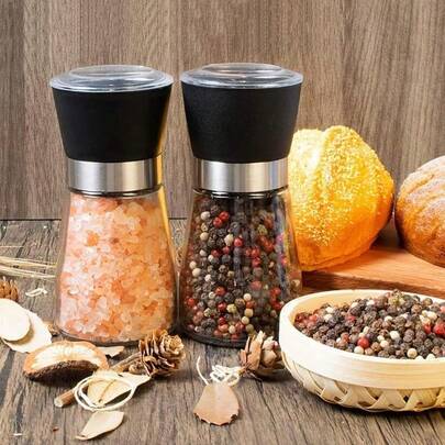 1pc Reusable Glass Spice Grinder, Pepper Mill, Manual Salt Grinder, Kitchen Grinder For Cooking, Barbecue, Picnic, Camping. Kitchen Tool, Kitchen Essential, Valentine's Day Gift, Kitchen Accessory, Random Style