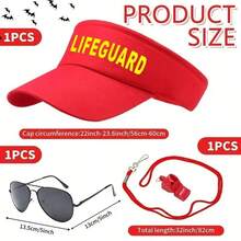 1/2/3/4/5 Pcs Summer New Lifeguard Costume Set, Includes Swimsuit, Sunhat, Red Fashion Glasses, Whistle, Surfboard Bag, Beach Holiday Outfit, Suitable For Halloween, Cosplay Party - Multicolor - View 8