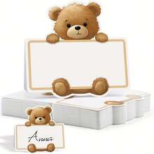 50张/包 小熊造型指示卡，迷你帐篷式桌卡，可爱小熊设计，可书写，适用于婚礼宴会、生日派对、迎婴派对、订婚庆典等场合，创意桌卡引导宾客 - 小熊 - 查看 9