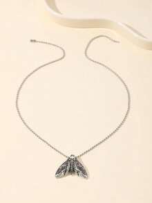 1pc Hip Hop Skull Decor Moth Charm Necklace For Women For Prom Party - 復古銀色 - 查看 2