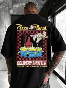 Disney Men's Casual T-Shirt, Pizza Planet Buzz Lightyear Print (Red Checkerboard), Bold & Retro Design, Perfect For Nostalgic Fans & Casual Outings - 黑色 - 查看 3