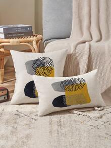 4件套波西米亚芥末黄和灰色抽象艺术抱枕套，18x18/16x16/20x20英寸，几何极简主义美学，中世纪现代装饰靠垫套，适用于沙发和家居装饰（不含枕芯） - 彩色 - 查看 7