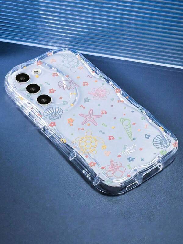 Funda de teléfono con borde de color crema, con pintura de estrellas de mar, tortugas marinas, coral y conchas, compatible con Apple 17/16/15/14/13, Pro Max X XR, Galaxy S26/S25/S24/S23, 15T/14T/13T/12T, Note 13/12, Honor