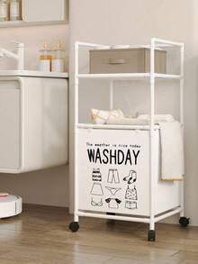 1pcMultifunctional Laundry Cart With Wheels | 3-Tier Storage Shelf & Removable Laundry Basket | Rolling Organizer For Bathroom, Laundry Room, Bedroom - Multicolor - View 9