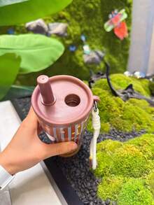 1pc New High-Capacity Stainless Steel Insulated Water Bottle, Large Capacity Stylish Tumbler With Handle & Straw - Multicolor - View 3