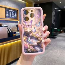 1pc Wavy Butterfly Camera Protection Shockproof Phone Case, UV Printed Suitable For Galaxy/////MOTO/ Android Models - Pink - View 1