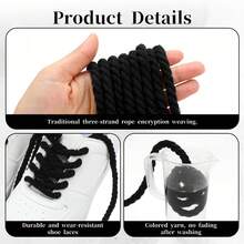 1pair Fashion Wide Round Chunky Rope Shoe Laces Replacement Strings For Casual Sneakers - 1雙黑色 - 查看 9