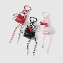 Y2K 时尚蝴蝶结心形包包挂饰，独特编织钥匙扣吊坠，女士钥匙扣吊坠 - 蝴蝶结心形挂饰，背包装饰，日常配饰，送给她的完美礼物，编织环设计，包包挂饰 - 彩色 - 查看 2