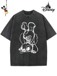 Disney-Licensed Men's Cotton T-Shirt For The 2026 Family Holiday. Featuring A Stitch Motif, Washed Crew Neck, Soft And Comfortable Feel, Easy Care And Suitable For Various Occasions Such As Holidays, Everyday Life And Commuting – Full Of Festive Spirit. - 黑色 - 查看 1