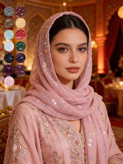 1 chiếc khăn bandana đính sequin nhẹ dành cho nữ, phù hợp cho mọi mùa, khăn trùm đầu kiểu Trung Đông, khăn choàng trang trí, khăn che nắng khi đi biển, sử dụng hàng ngày.