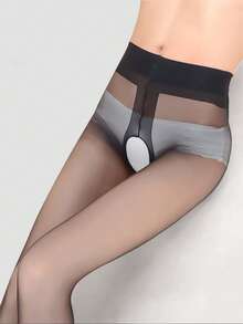 1pc Super Thin Seamless Matte Finish Sheer Pantyhose With Open Crotch, Sexy & Silky - Black - View 8