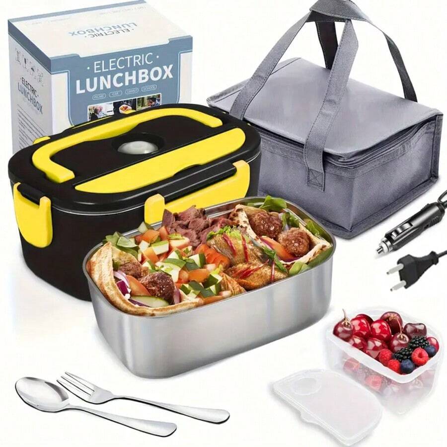 SOKANY Przenośny, elektryczny, podgrzewany lunchbox do samochodu i domu, konstrukcja szczelna, podgrzewanie w kuchence mikrofalowej, wyjmowany wewnętrzny garnek ze stali nierdzewnej, pojemność 1,5 l, zasilanie 220 V/12 V, specjalnie zaprojektowany dla kierowców ciężarówek