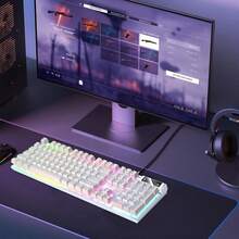 Mechanical Gaming Keyboard | 104 Wired Keys, Full-Size Layout, Bright Backlighting | ABS Construction, Sensitive Tactile Response, Durable Structure | Desktop Setup For Competitive Office Work - 白色 - 查看 2