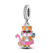 1 Pc Fashion Cat Sparkling Beads Dangle Charm Silver Plated Fit Bracelet Necklace DIY Holiday Gift - Multicolor - View 9
