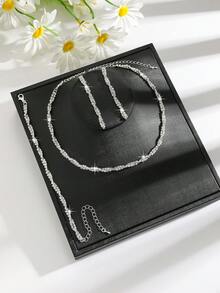 Beliebtes Halsketten-, Ohrring- und Armband-Schmuckset, geeignet für täglichen Straßenmode-Look, Hip-Hop, Hochzeitsaccessoires, Sommer, Schmuck - Verschiedenfarbig - Übersicht 2