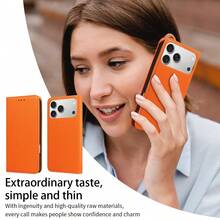High-Quality Luxury Wallet With Card Slots, Kickstand, Magnetic Flip Cover Leather Phone Case Compatible With IPhone, Business Anti-Drop Protective Cover - Orange - View 6