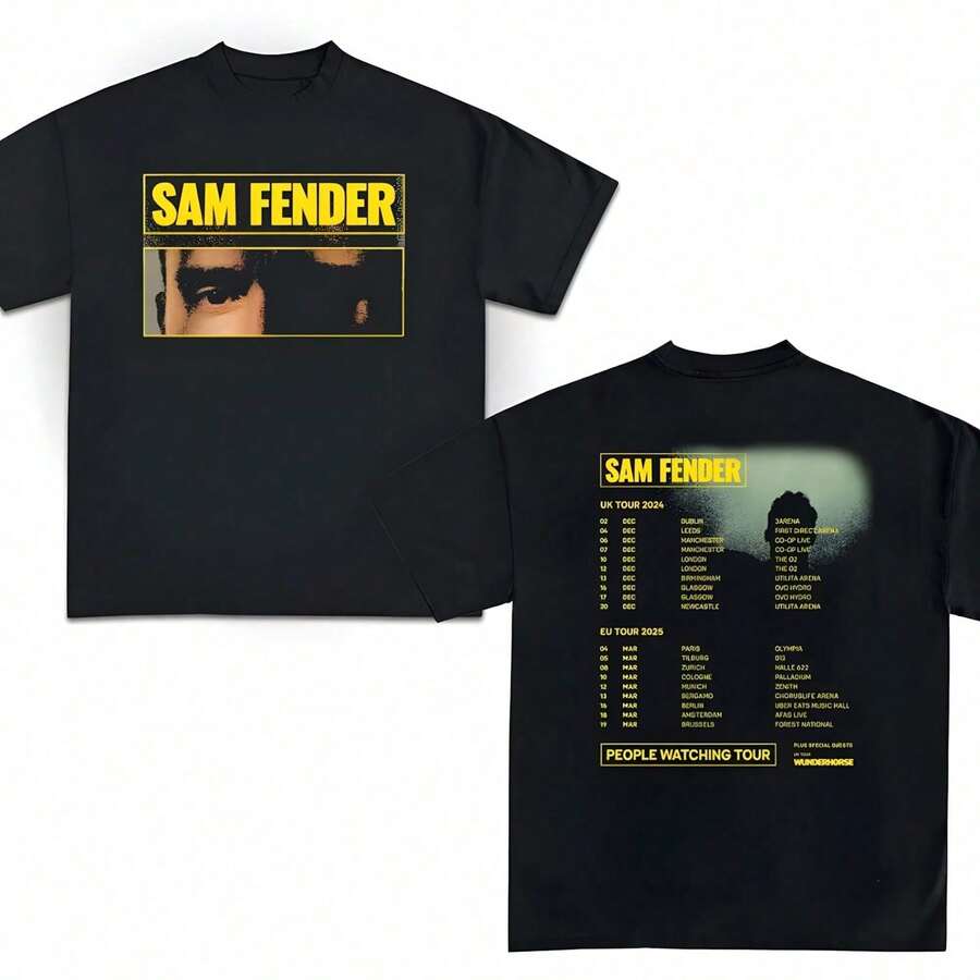 1PC Sam Fender UK & EU Tour 2024 2025 Concert People Watching Tour Graphic Women's T-Shirt - Black 1 - 查看 1